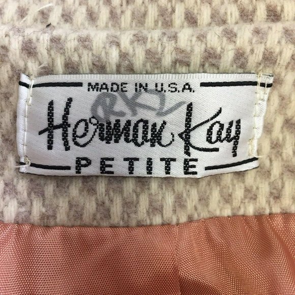 VTG Herman Kay Coat Jacket Womens Med Petite Tan Wool Blend 3 Button 2 Pockets - Picture 11 of 12